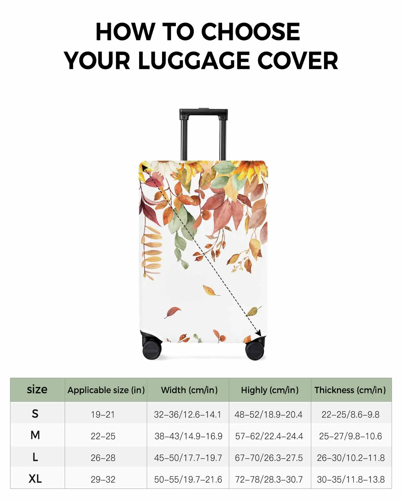 Thanksgiving Autumn Eucalyptus Sunflower Plant Elastic Baggage Cover For 18-32 Inch Suitcase Case Dust Cover Travel Accessories