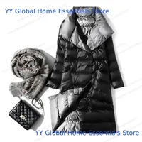 2025 Winter Women Turtleneck White Duck Down Coat Double Breasted Warm Parkas Double Sided Down Long Jacket