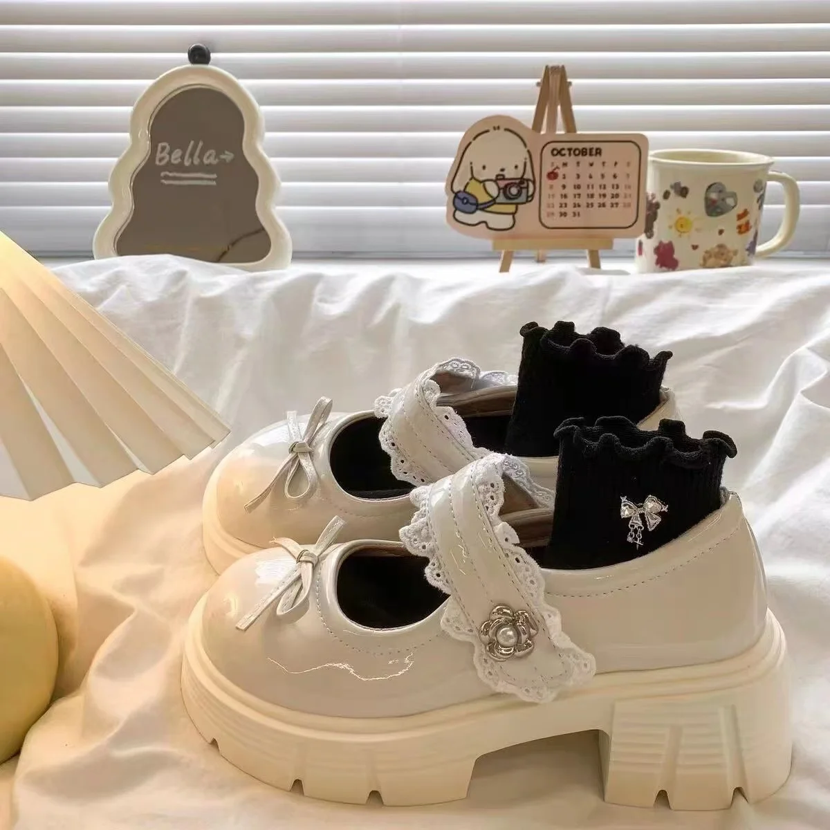 

Женские кожаные туфли на высоком каблуке с французским кружевом в стиле Лолиты, новая коллекция весны/лета 2024, туфли Мэри Джейн на толстой подошве на грубом каблуке