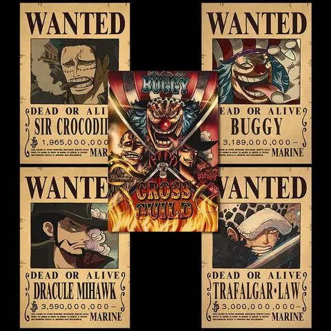 Borderless One Piece Wanted Poster Straw Hat Group Luffy Retro Kraft Paper One Piece Bounty Decoration Hanging Painting