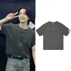 Kpop男の子半袖ルーズ学生Tシャツ、idolカード、ididd minyoon gi dayカジュアルアーミーギフト