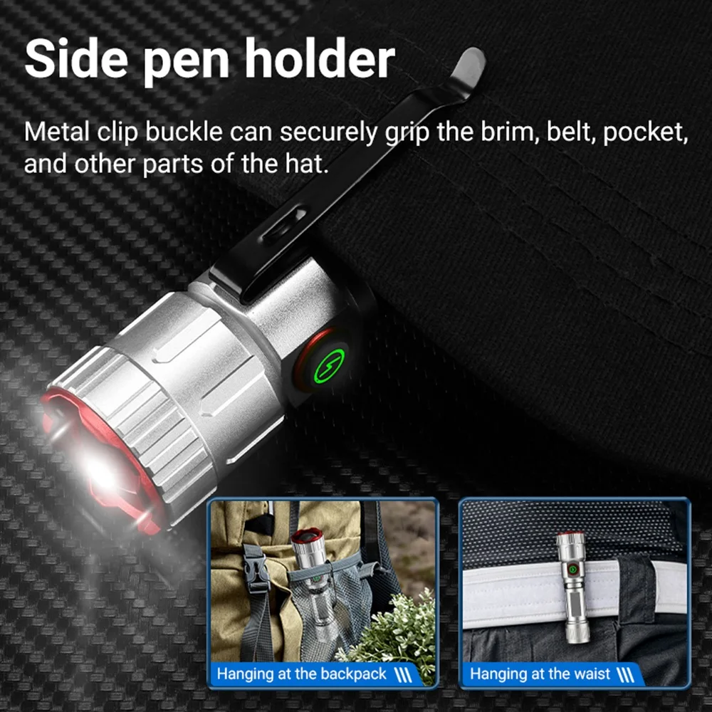 Zoom White Beam light Mini Flashlight Rechargeable Portable Pocket Magnet Torch Home Outdoor Camping Hiking Work lamp X80