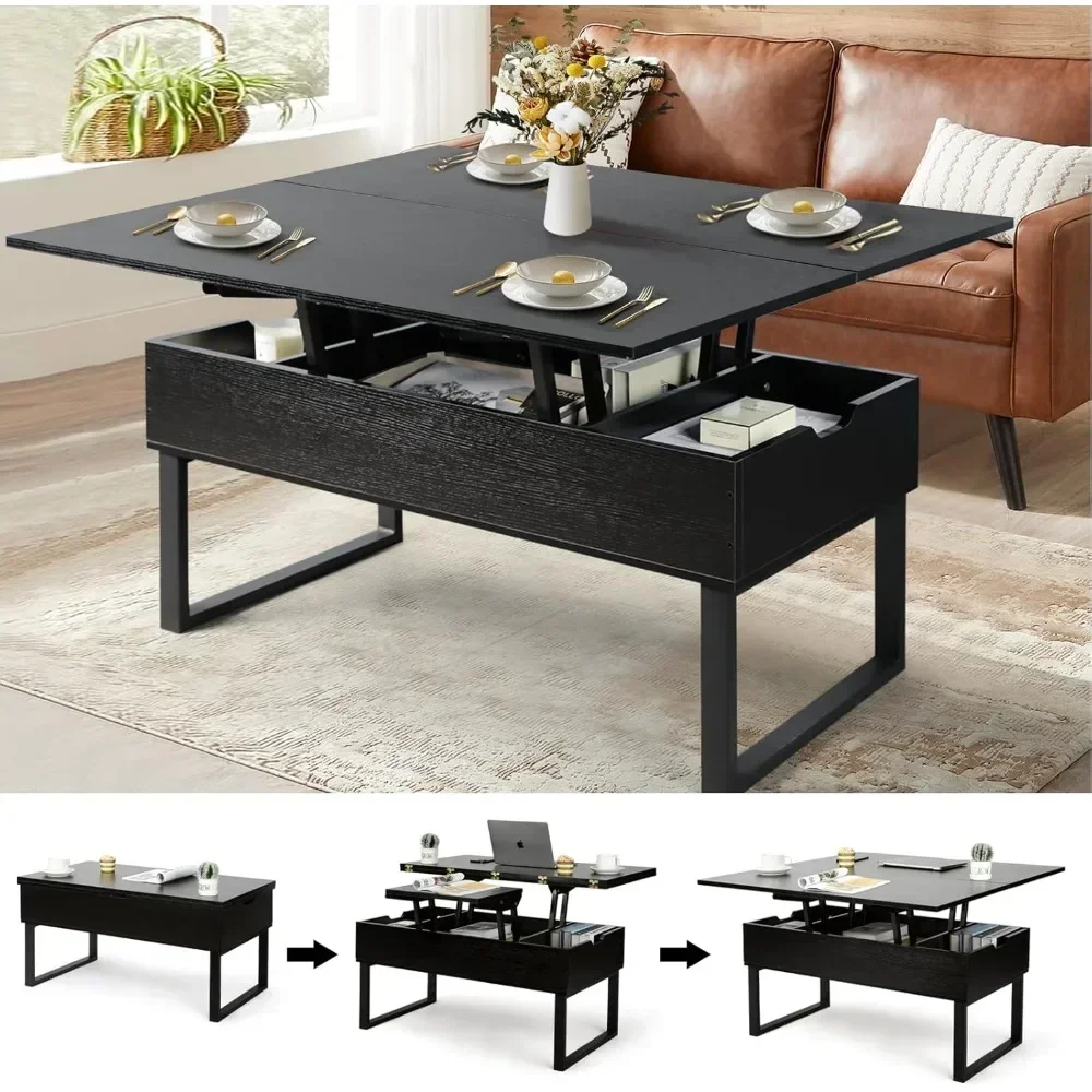 3 in 1 Multi-Function with Hidden Compartment for Living Room, Modern Lift Coffee Table Converts to Dining Table for Reception