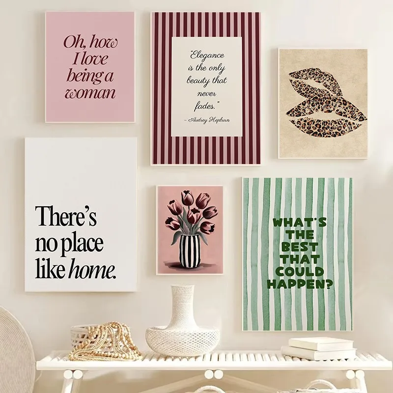1pc frameless Canvas Painting Fashion Positive Quotes Feminine Cherry&Lips Leopard Tulips Poster Canvas Painting Wall Art Pictur