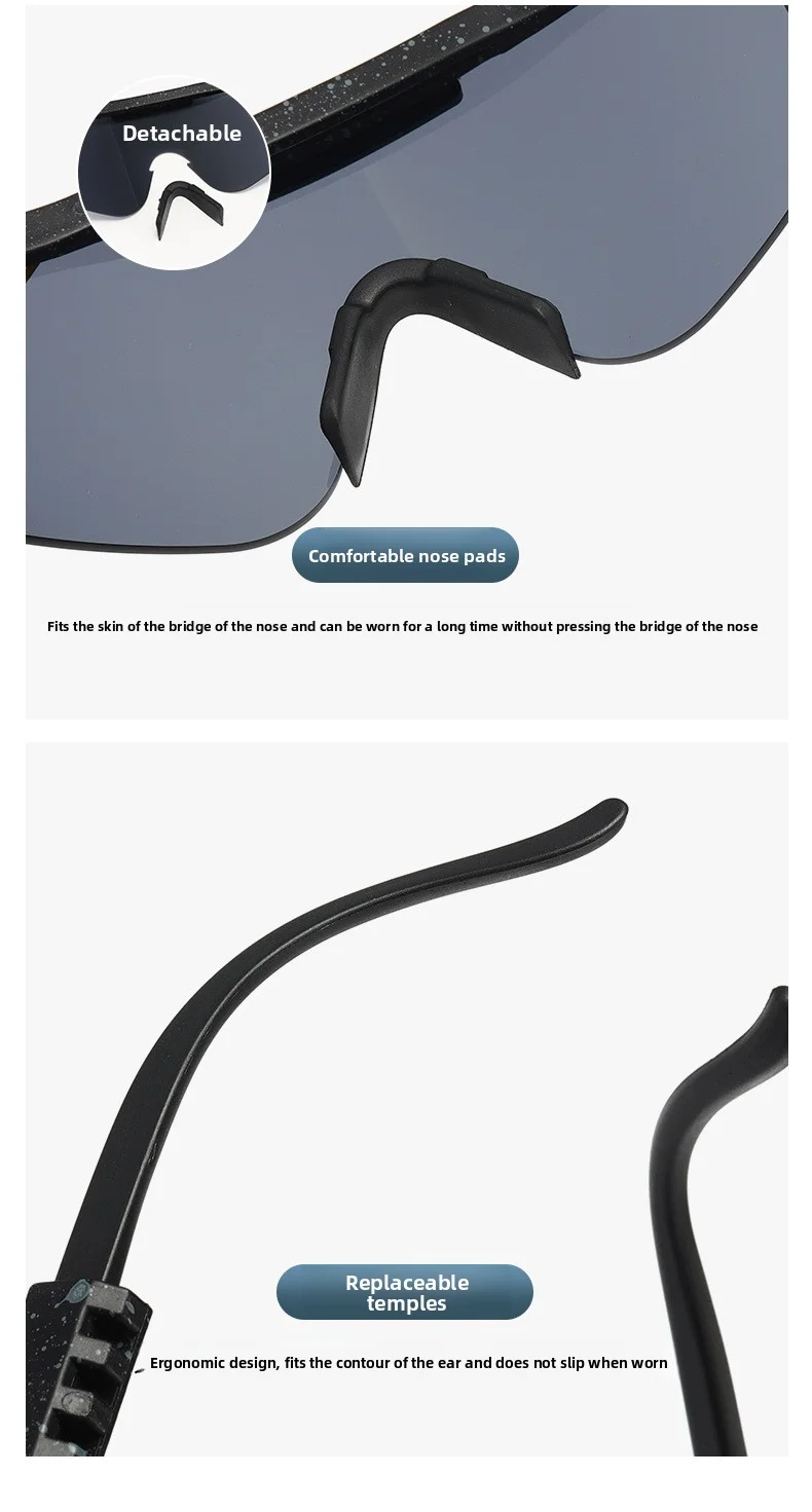 Verstellbare PC-Linsen Quadratische Sonnenbrille für Männer und Frauen, Winddichte Fahrradbrille UV-Schutz Sportsonnenbrille – Detail 9