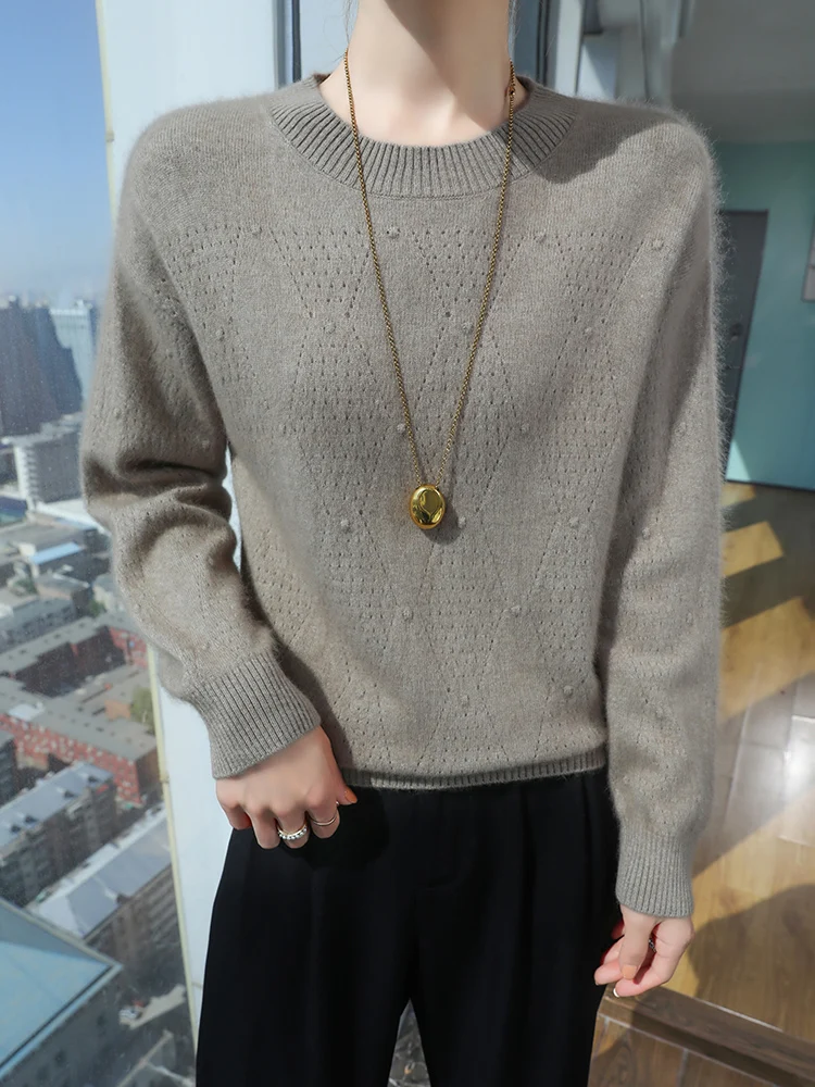 

TLOML новый женский свитер из 100% норки и кашемира, пуловер с круглым вырезом, базовая повседневная осенне-зимняя мягкая теплая однотонная удобная нижняя одежда