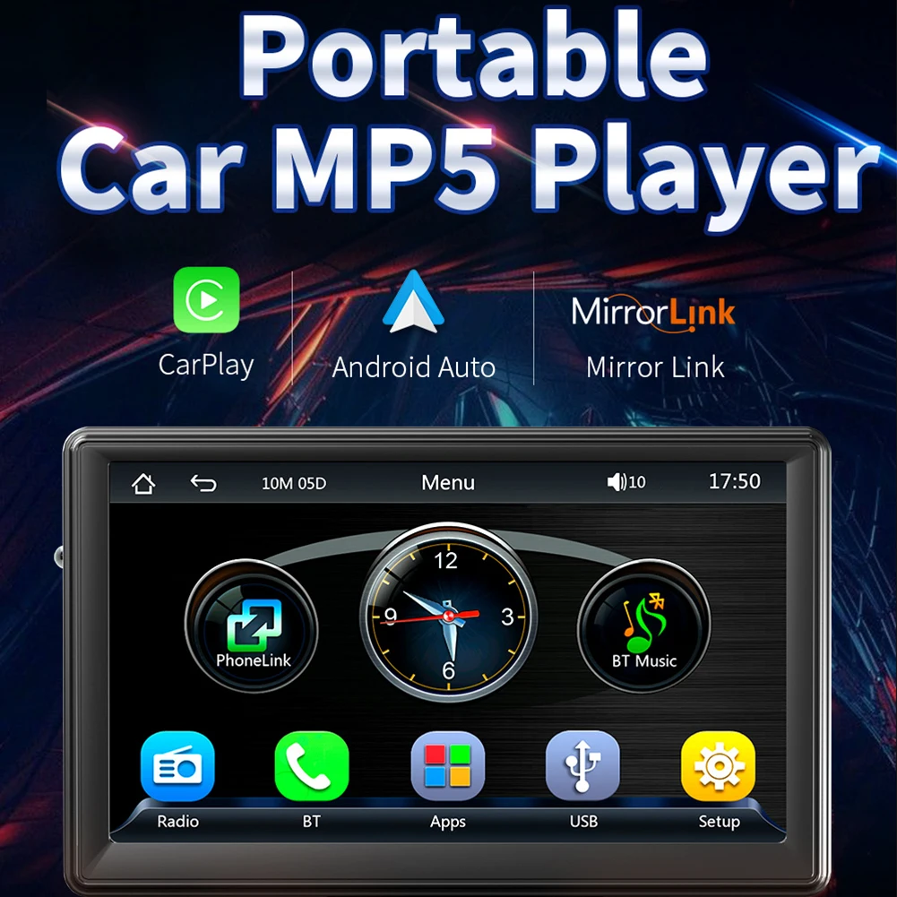 

7-дюймовый MP5-плеер совместимый с Carplay Android Авто Bluetooth беспроводной портативный автомобильный стерео сенсорный экран расположение приборной панели