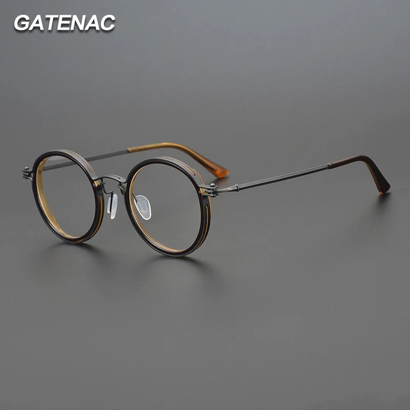 Gatenac Pure Titanium Eyeglasses Frame Men Round Vintage Glasses Frame Women Ultra Light Korea Luxury Brand Designer Eyewear