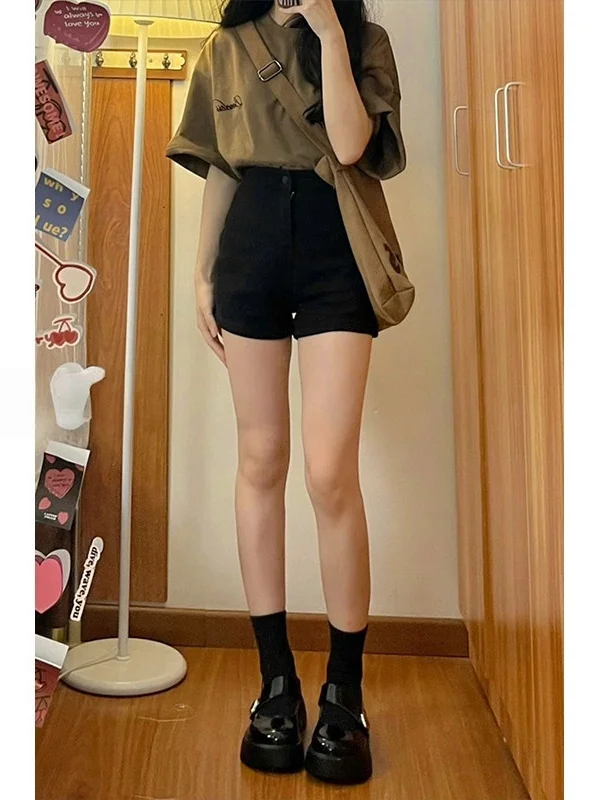 

High Waist Elastic Denim Shorts Women's plus Size Slimming Pear Shape Small A-Line Hot Pants Casual Cotton Stretch Jeans