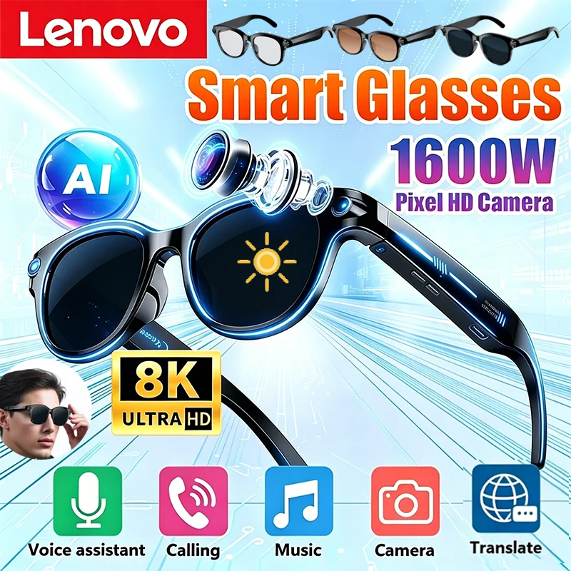 

Lenovo 8K HD AI Smart Glasses Real-time Translation 1600wDual Camera Bluetooth Call Shoot Audio Video Music Play Sunglasses 2026