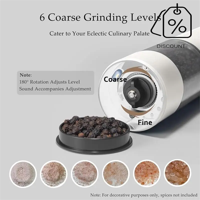 Smerigliatrici elettriche automatiche per sale e pepe da 2 confezioni - Livelli di macinazione regolabili ricaricabili tramite USB-Y48A
