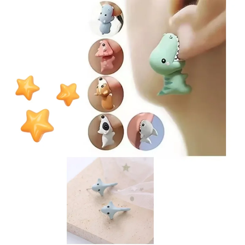 

Trendy Originality CuteCartoon Animal Biting Stud Earrings Cute Shark Dinosaur Resin Piercing Earring Ear Studs Animal Earrings