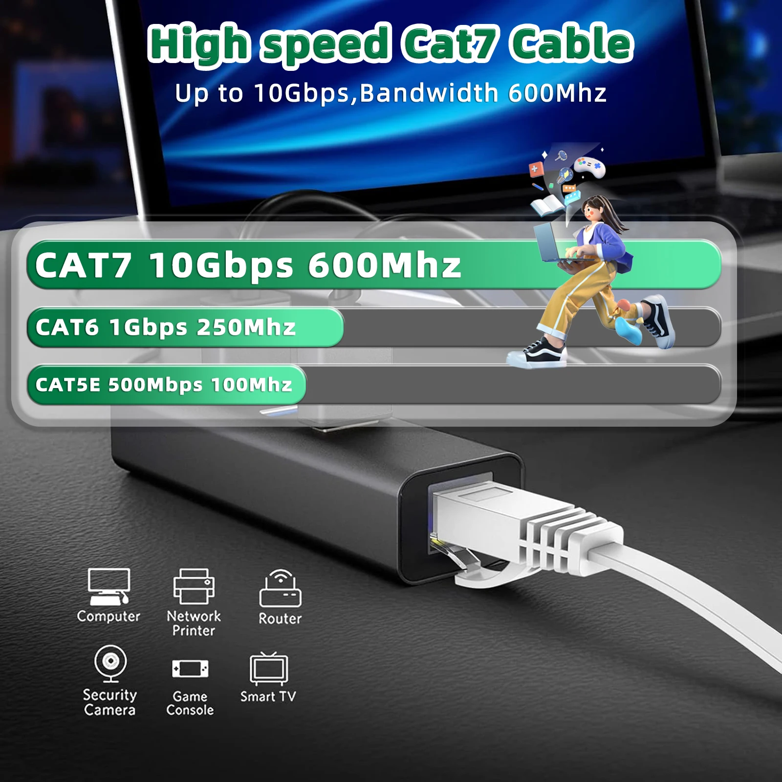 Cabo Ethernet CAT7 para Roteador, Cabo de Patch, SFTP Lan Cord, Rede Internet, Modem, PC, PS4, RJ45, 10m, 20m, 30m