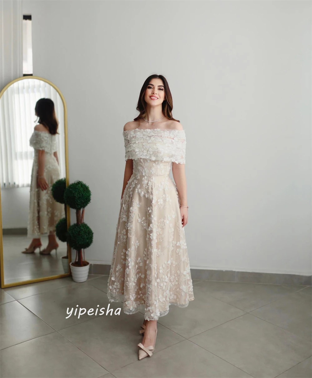 Customized Jiayigong   s Applique Formal Evening A-line Off-the-shoulder Bespoke Occasion  Ankle Length