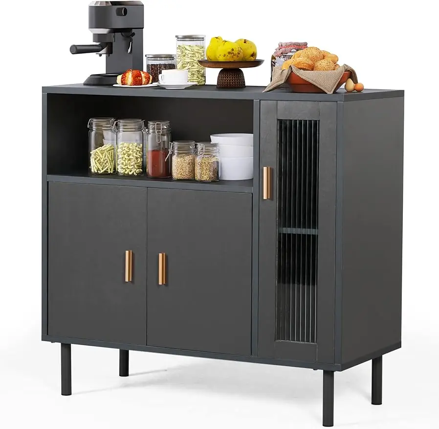 

Storage Cabinet Credenza Sideboard Buffet Cabinet with Glass Doors Free Standing Entry Coffee Bar Cabinet for Living Room,