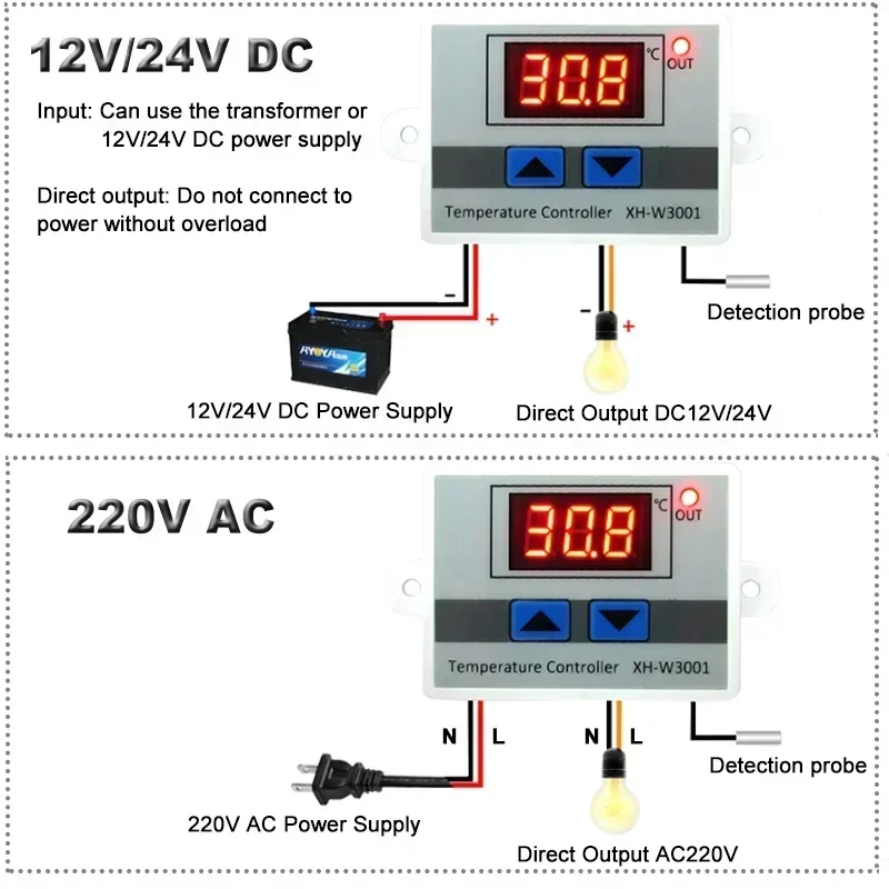 W3001 W3002 Microcomputer Temperature Controller DC12V 24V AC110