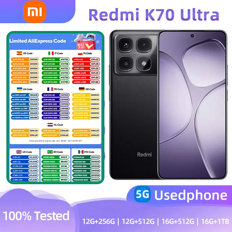 Redmi K70 Ultra 5g Smartphone CPU Dimensity 9300+ Screen 6.67-Inches 120W 5500mAh HyperOS Android Used Phone