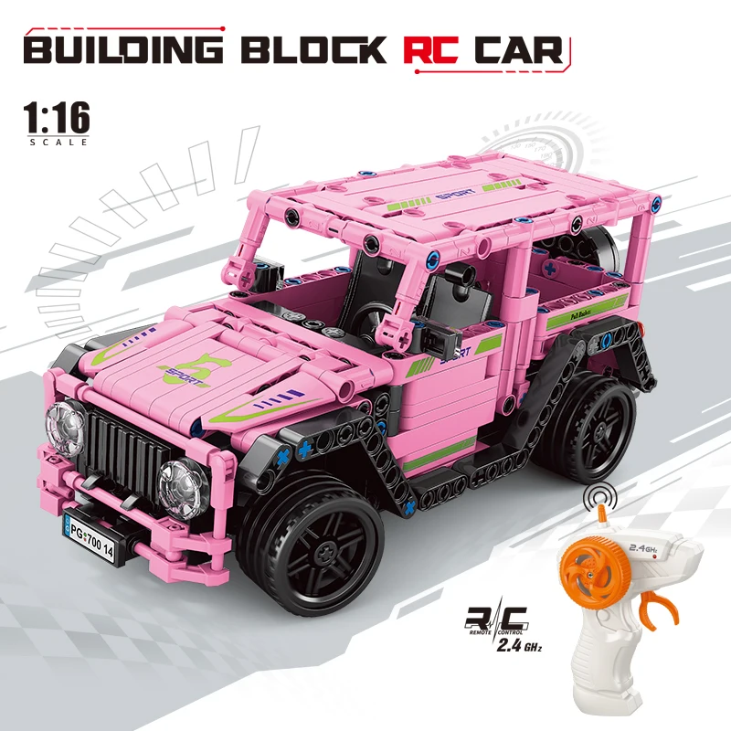 434pcs RC Car DIY Pink Off road vehicle Speed Building Blocks Car Toy for Girls Birthday Gift