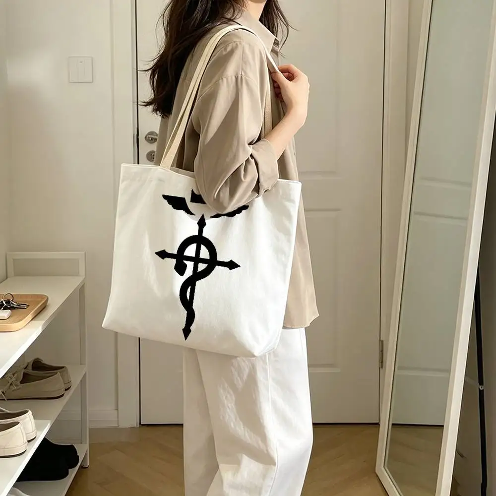 F-Fullmetal Cool AlchemistS Print Canvas Tote Bag Handbag For Daily School Commute Casual Shoulder Bag