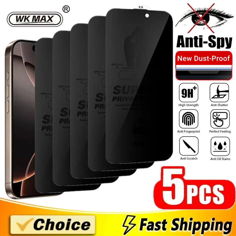 5 шт., защитная пленка для экрана с полным покрытием для iPhone 16 13 12 11 14 15 Pro Max, пыленепроницаемое антишпионское стекло для iPhone 17 PRO XR XS