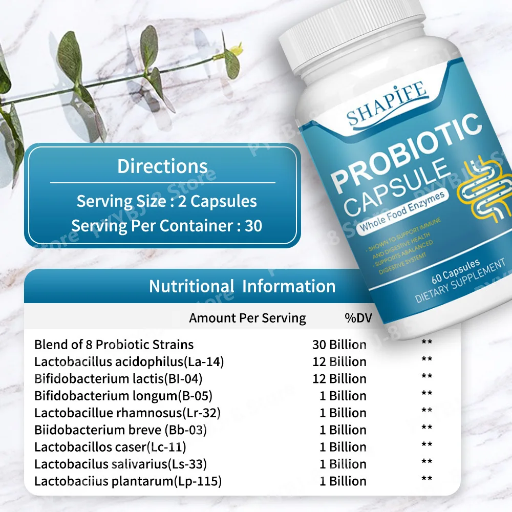 Probiotic Capsules with 30 Billion Per Serving, 8-Strain Blend, Supports Balanced Digestive System, 60 Capsules