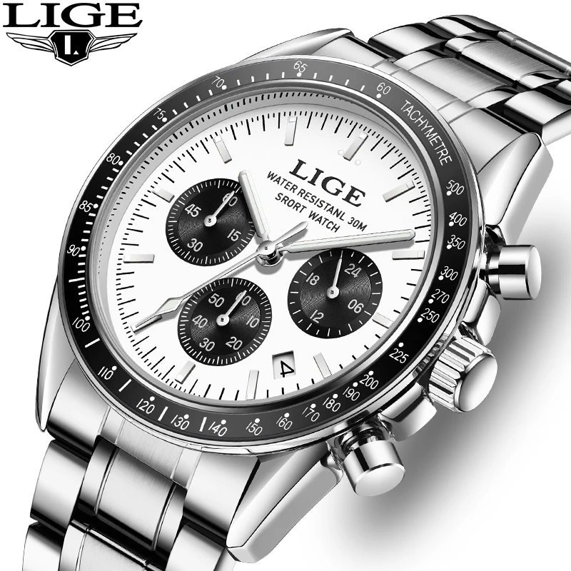 LIGE Top Brand Luxury Quartz Men\'s watches Fashion Business Waterproof Stainless Watch for Men Casual Calendar Wristwatch Clocks