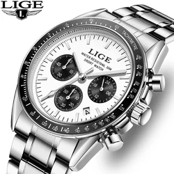 LIGE Top Brand Luxury Quartz Men's watches Fashion Business Waterproof Stainless Watch for Men Casual Calendar Wristwatch Clocks