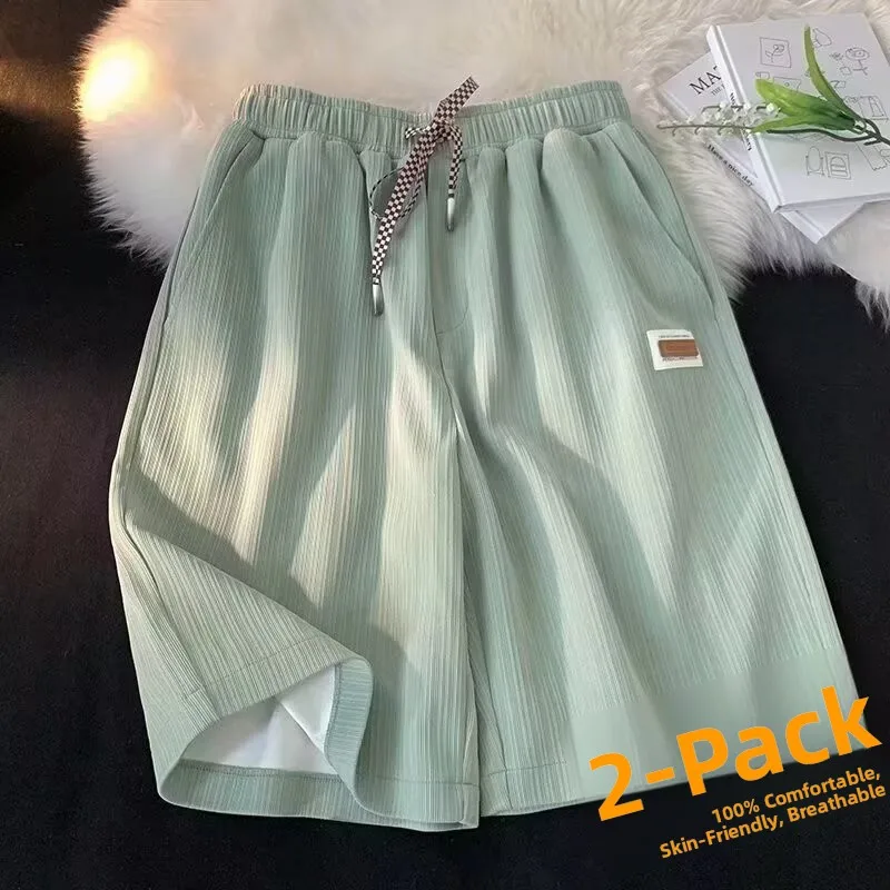 Summer Ice Silk Casual Thin Short Pants Women Cool Five-Point Quick-Drying Mid-Pants Straight Leg Pocket Detail Natural Waist