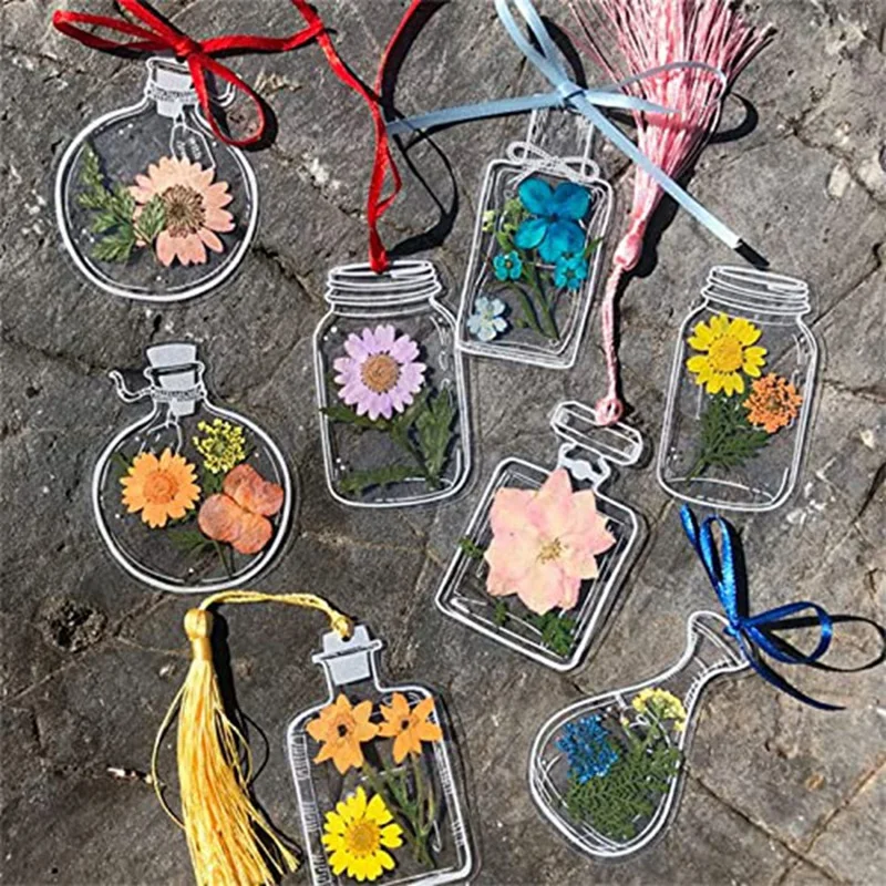 Botella de marcapáginas de flores secas, marcapáginas de flores secas transparentes, marcador de flores secas DIY, apto para graduación de niños y mujeres