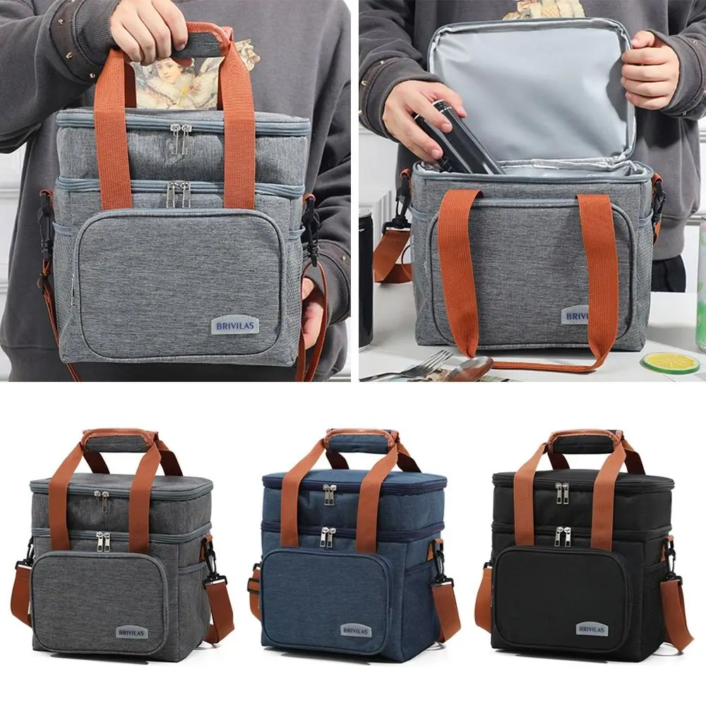 Double Layer Thermal Lunch Bag Large Capacity Picnic Box Meal Pouch Food Insulated Cooler Delivery Bags for Women Men Kids