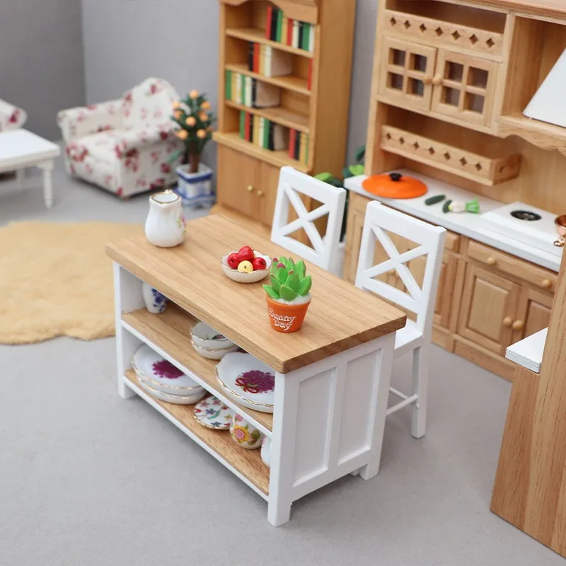 1:12 Puppenhaus Miniaturmöbel Modelle Mini minimalistischer Esstisch und Stühle mit Bartheke Puppenhaus Zubehör Spielzeug
