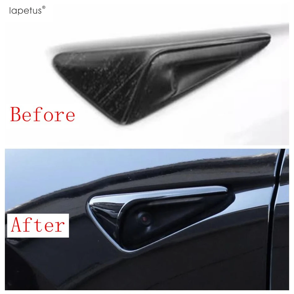 

Car Side Camera Protective Decoration Cover Trim Fit For Tesla Model 3 2024 ABS Black / Carbon Fiber Style Accessories Exterior