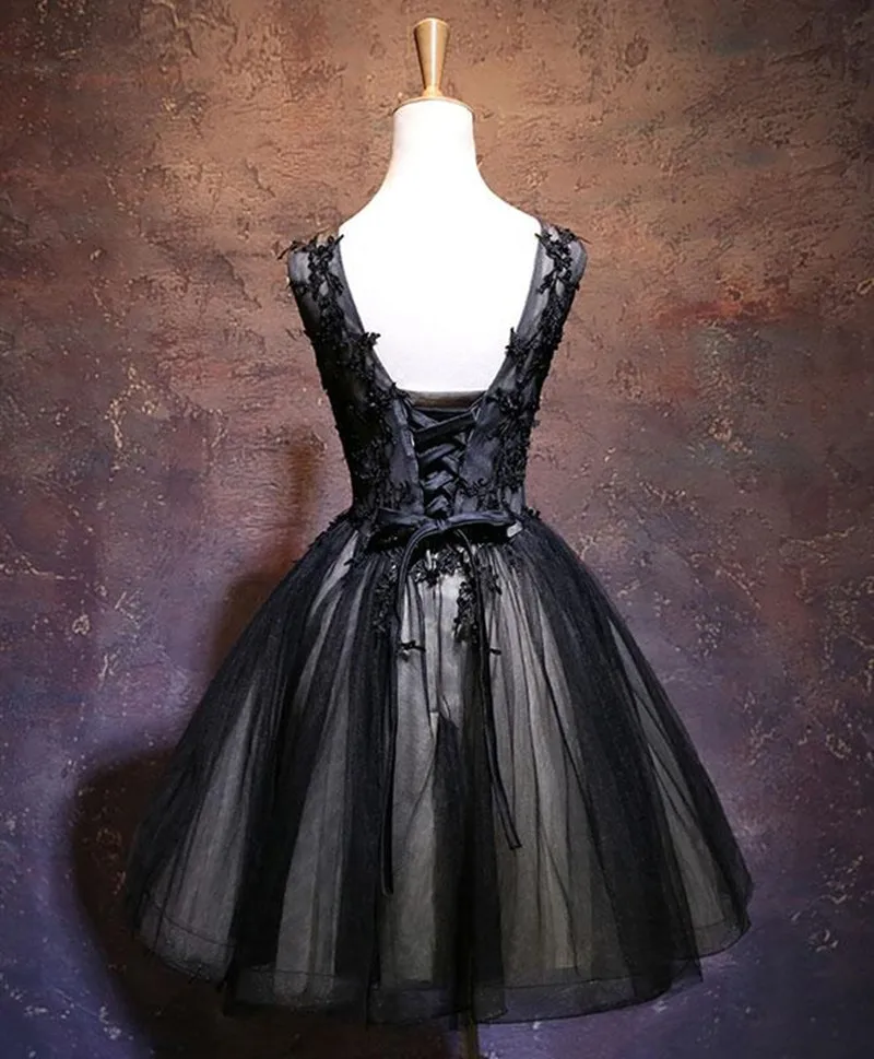 Robe de soirée en dentelle de tulle à col en V, appliques de perles, robe de Rhcourte, faite à la main, personnalisée, noir et champagne