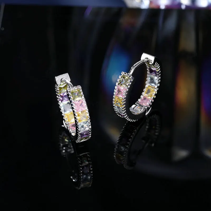 

Light Luxury Niche High-End Earrings Ear Clips for Women Simple Versatile Super Shiny Square Zircon Inlaid Minimalist Hoop Earri