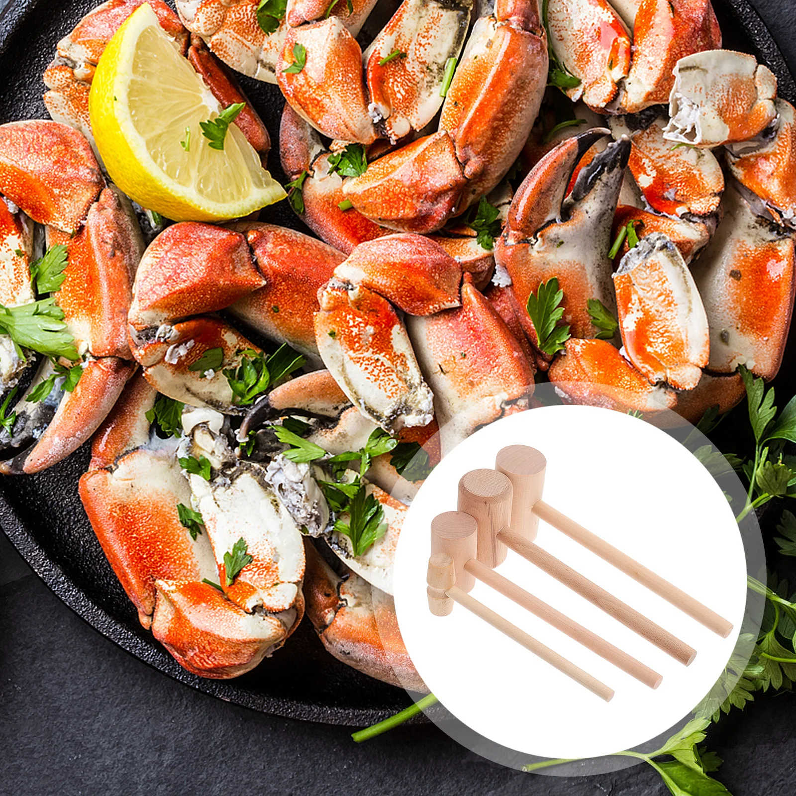 

4pcs Wooden Hammer Set Biodegradable Wood Material Smooth Round Handle For Crab Seafood Cake Mallet Cooking Tool Kitchen