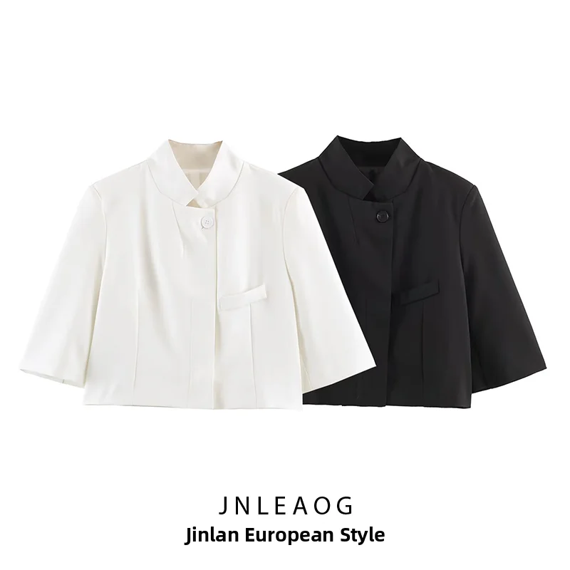 JNLEAOG Summer New Fashion Short Sleeve Short Coat Women's Suit Outerwear Polyester Standard Style Versatile Regular Length