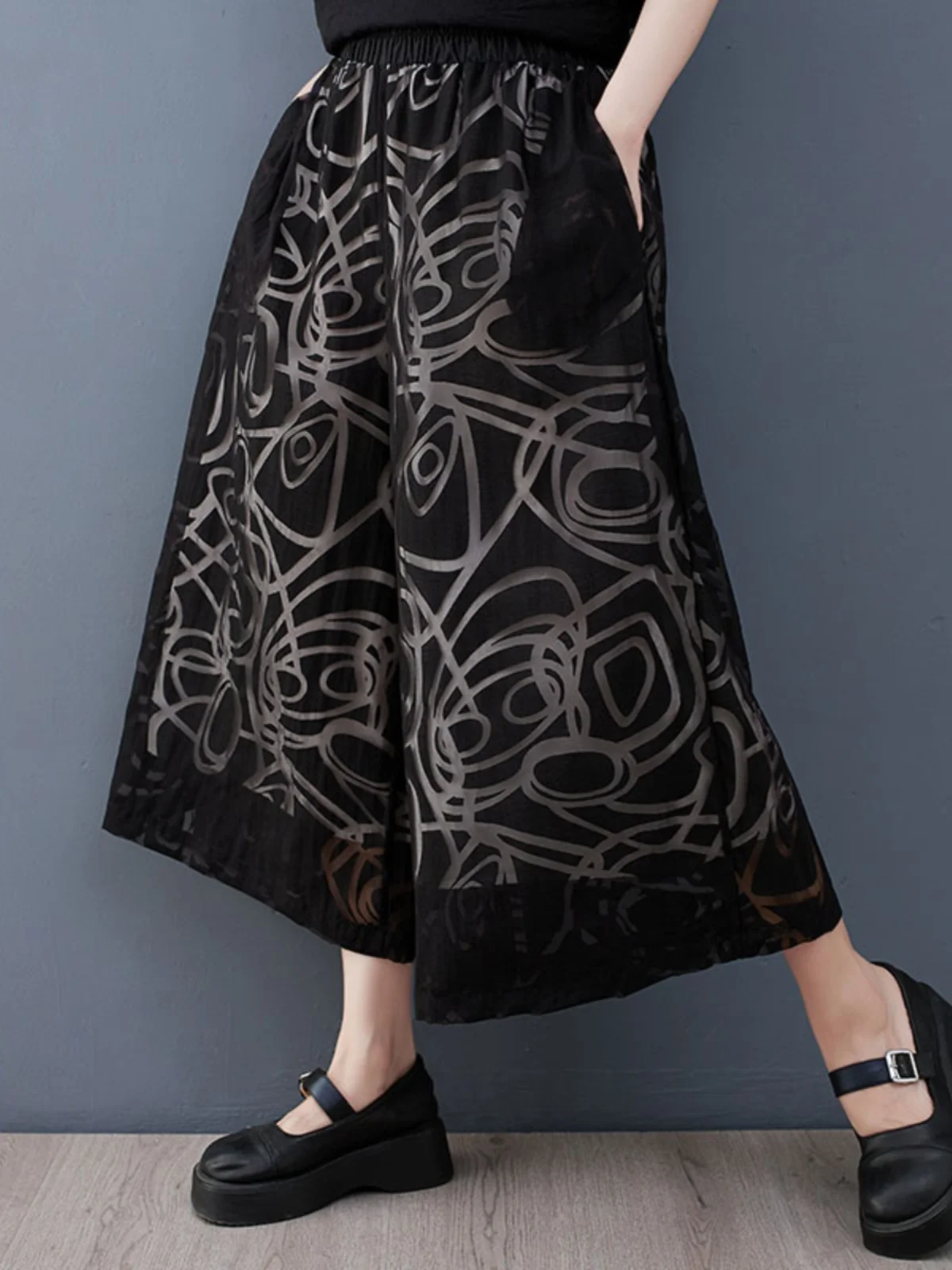 

High Waist Wide Leg Pants Floral Print Straight Cut Casual Summer plus Size Women's Clothing Me Splicing Nine Point Pants