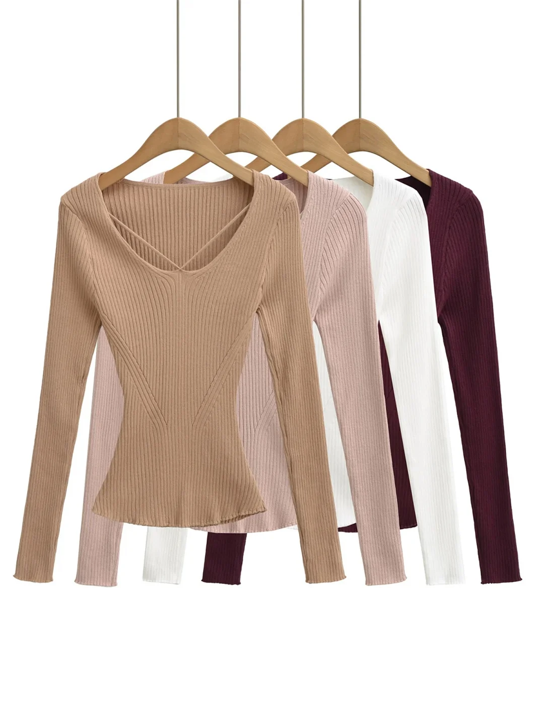 

Женская облегающая вязаная кофта Pure Desire с длинным рукавом и U-образным вырезом, сексуальный базовый топ для весны и осени, внутренняя одежда