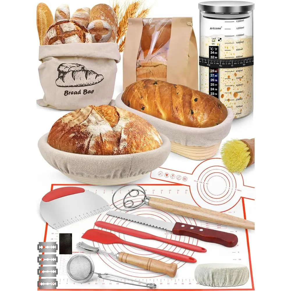 

Sourdough Bread Baking Kit - Breads Making Tools - Complete Sourdough Starter Kit with Proofing Baskets, Jar, Dough Whisk, Pastr