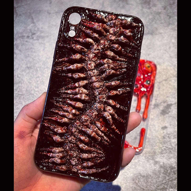 4104Original 3D Handmade Mobile Phone Case Spine Bloody Centipede Gothic Style Mobile Phone Case Custom Christmas Halloween Gift