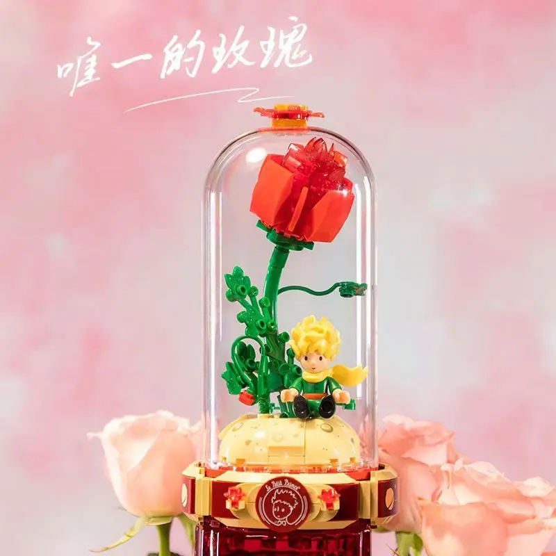 Rosa Eterna Piccolo Principe Cartoon Scena da sogno MOC Building Blocks Assemblaggio Giocattolo Bambini Modello di giunzione Regalo Blocchi di costruzione