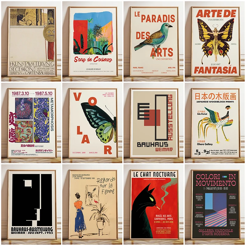 Japanese Exhibition Poster Vintage Abstract Geometric Art Print Canvas Painting Surrealism Wall Art Picture for Home Decoration