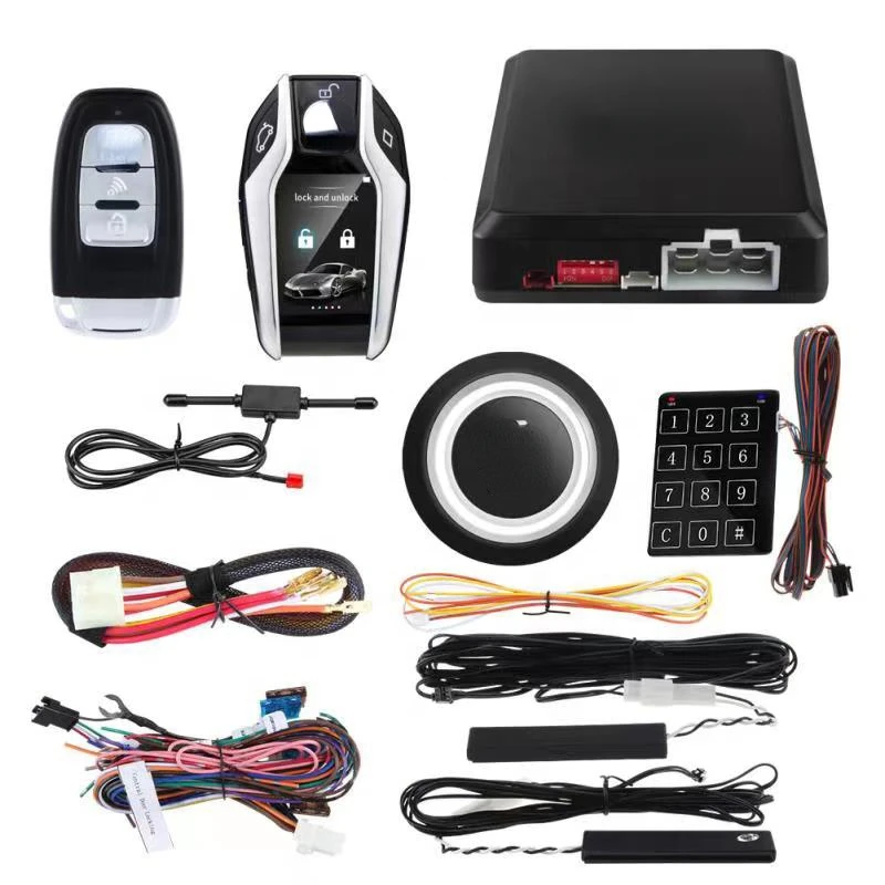 

car alarm system 2 way remoter button smart car key auto lock & unlock remote starter push start stop engine