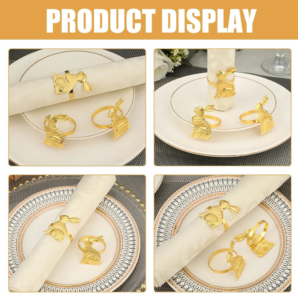 

6pcs Metal Napkin Rings Gold Plated Bunny Design Table Decorations Easter Party Serviette Clasps Dining Napkin Holders