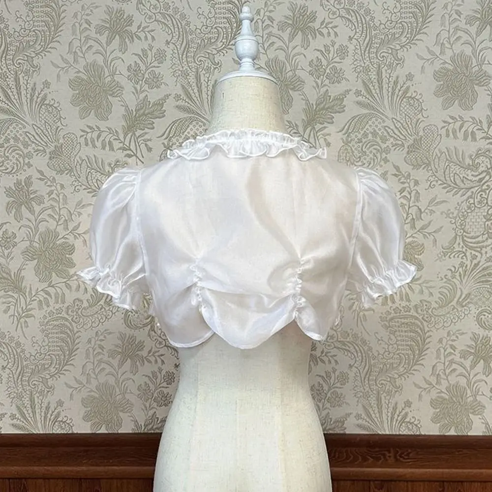 Sweet Chiffon Lolita Cardigan Blouse Ruffled Puff Sleeves Summer Shrug Shawl Crop Top Bubble Sleeves Y2K Blouse Summer Wear