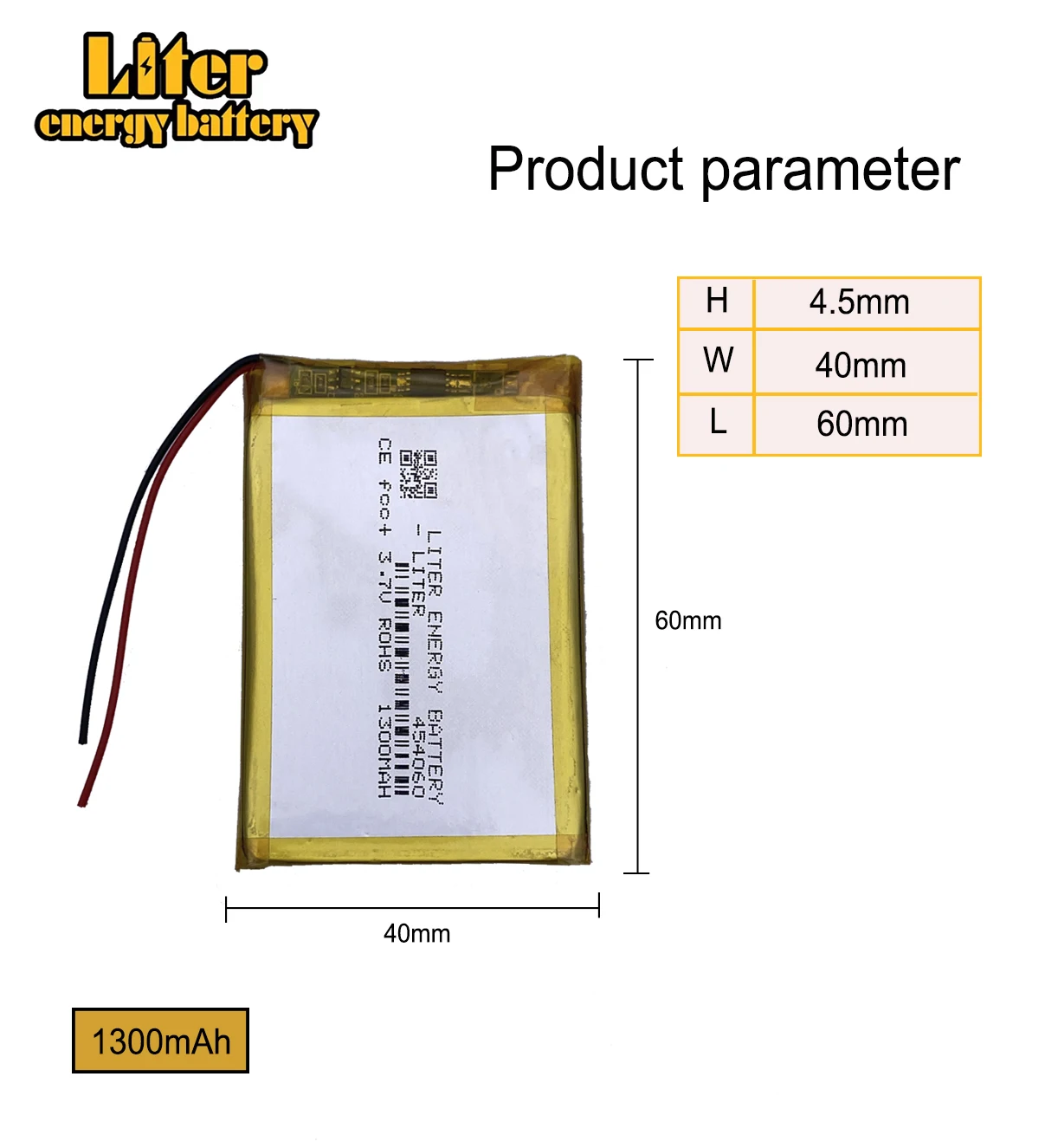 

3.7V 1300mAh 454060 Lithium Polymer Li-Po li ion Rechargeable Battery cells For Mp3 MP4 MP5 GPS mobile tablet battery