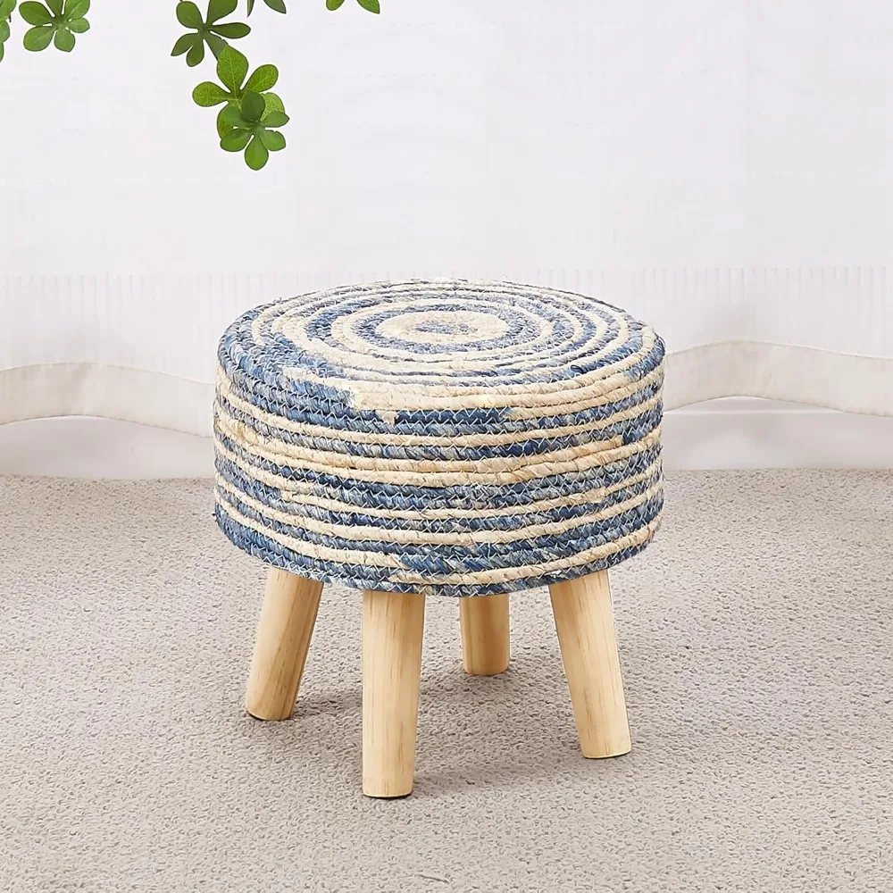 

Round footstool Natural seaweed footstool Soft footstool Upholstered footrest with pine legs Suitable for living room Bedroom