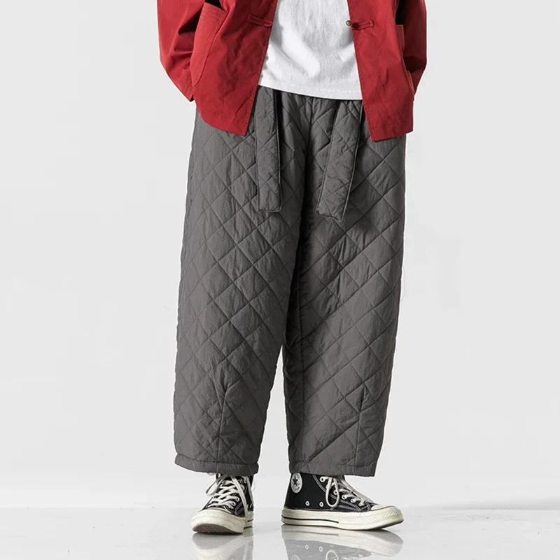 Winter Pants Men Thickened Padded Cotton Casual Warm Chinese Style Straight Trousers High Quality Loose Drawstring Sweatpant Men