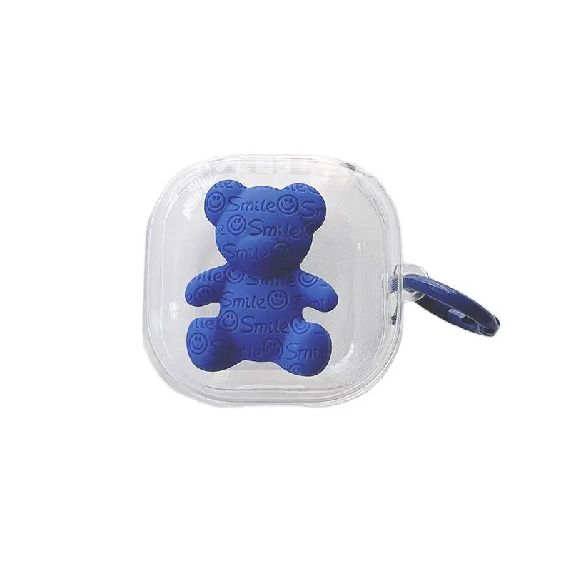 Cute 3D Klein Blue Bear Bow Clear Earbuds Cover For Samsung Galaxy Buds 2 Pro With Keyring Earphone Case For Samsung Buds Live