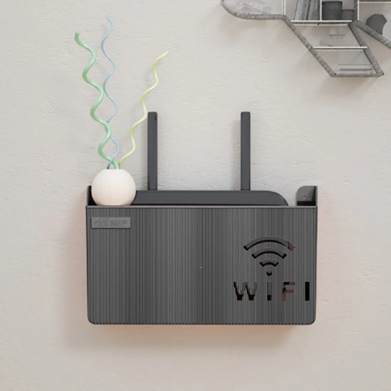 1pc Wireless Wifi Router Shelf Storage Box Wall Hanging ABS Plastic Organizer Box Cable Power Bracket Organizer Box Home Decor